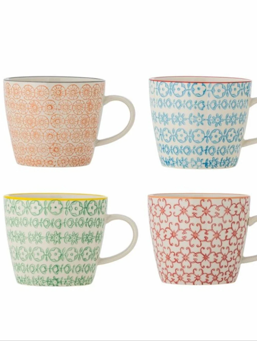 Floral Mug Set - Bloomingville Stoneware Cozy Cottagecore Colorful NEW